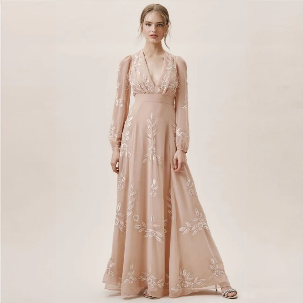 NWT BHLDN Belize Embroidered Beaded A-line Wedding Gown in Blush